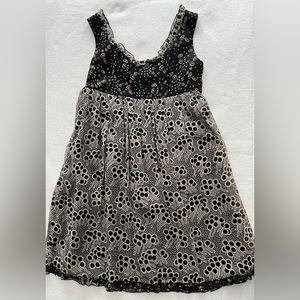 Anna Sui for Anthropologie silk tank dress.  Black & cream dot print.  Lined